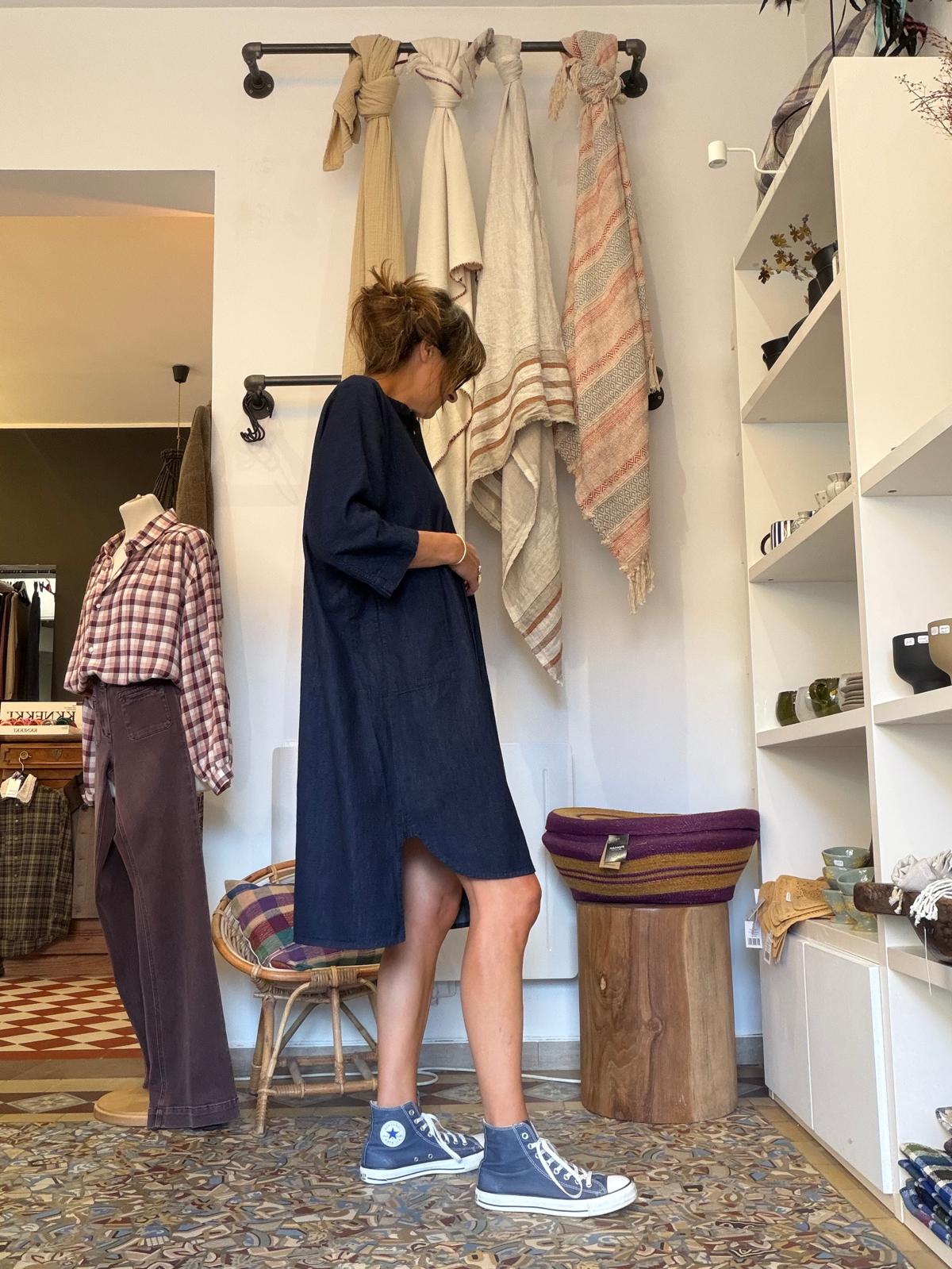 Chemise longue Seoul dark blue denim