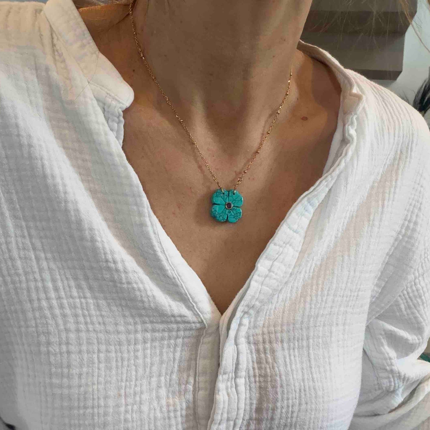 Collier Flower Turquoise - Le Monde est Stone
