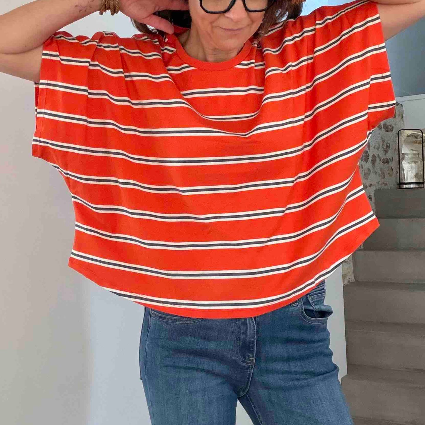 T-shirt Coralie stripe tangerine - Hod Paris