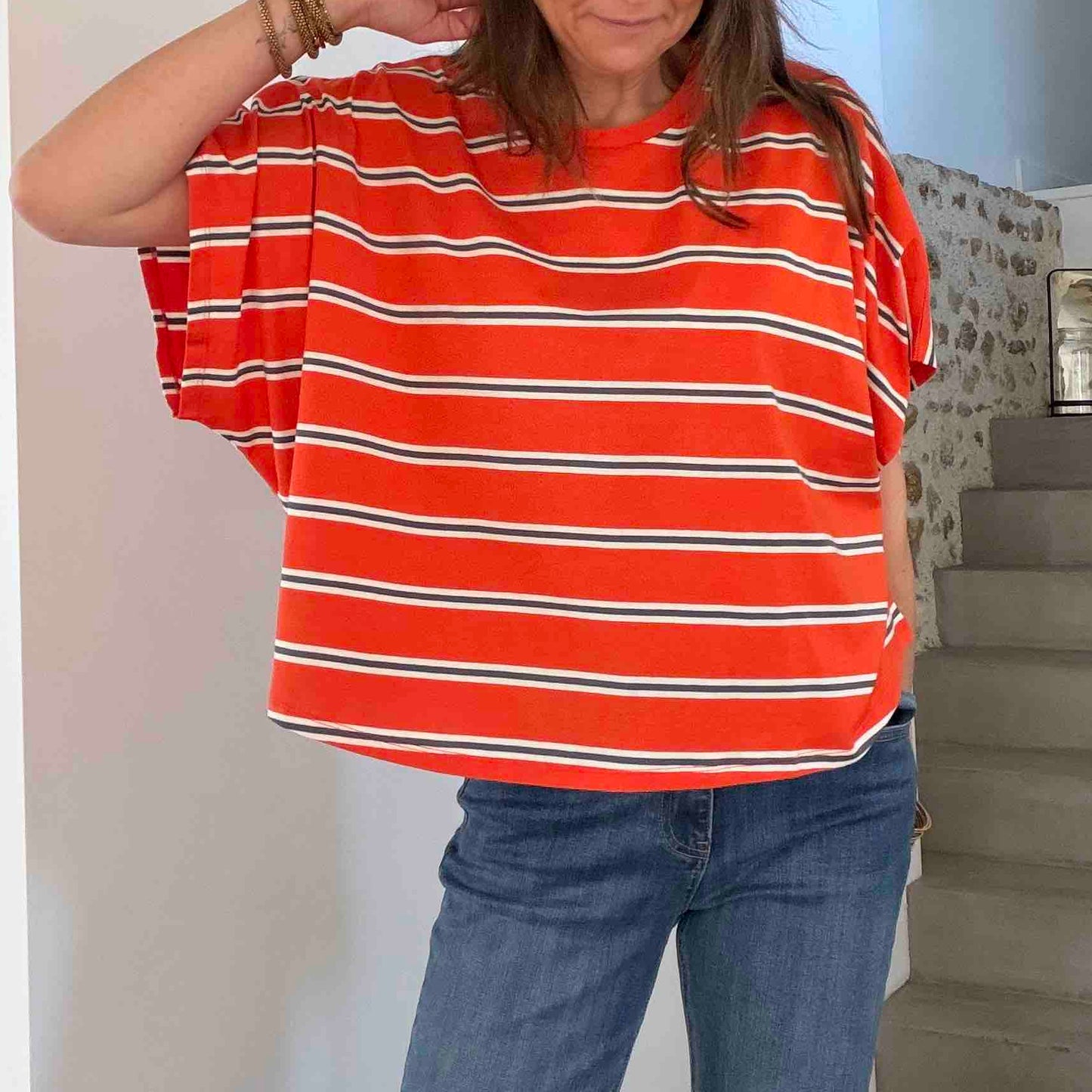 T-shirt Coralie stripe tangerine - Hod Paris