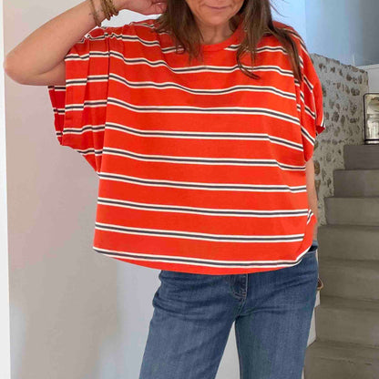 T-shirt Coralie stripe tangerine - Hod Paris