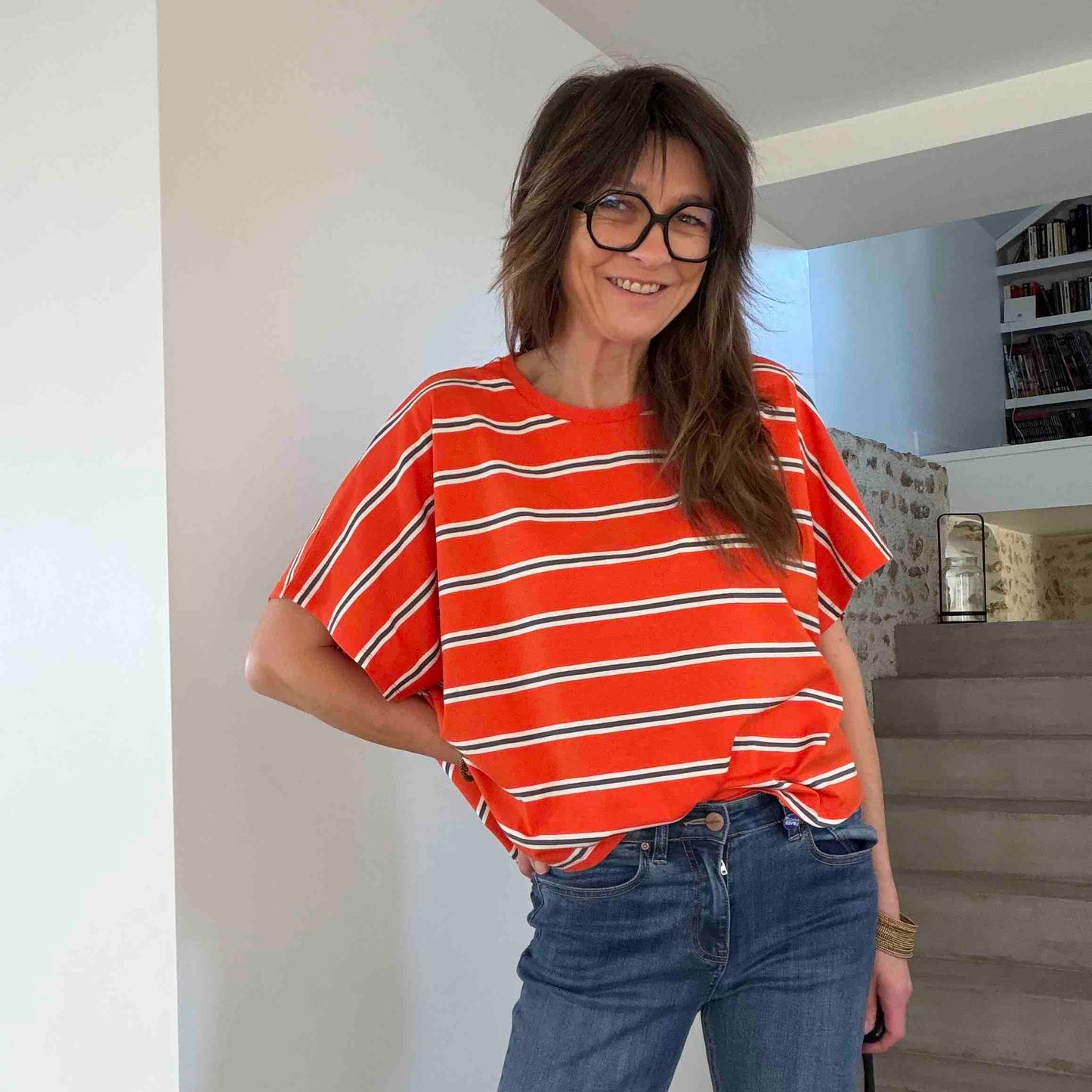 T-shirt Coralie stripe tangerine - Hod Paris