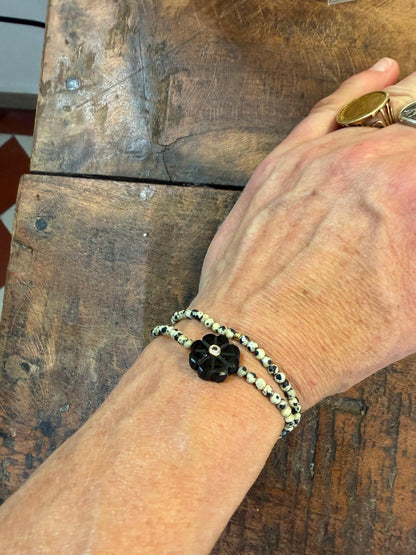 Bracelet double flower onyx