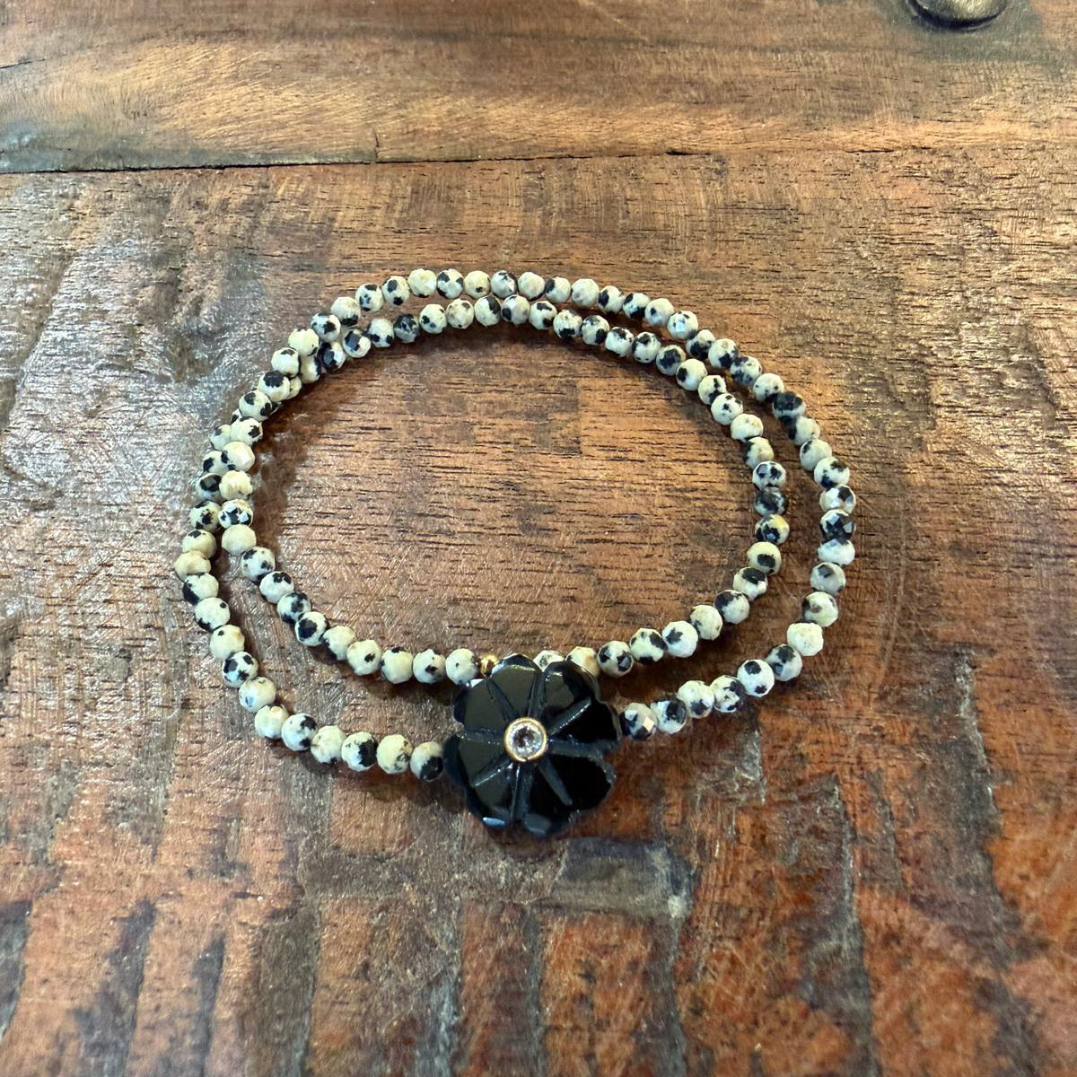 Bracelet double flower onyx