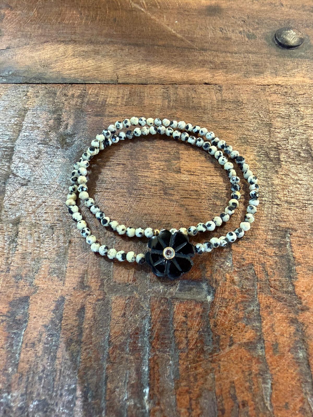 Bracelet double flower onyx