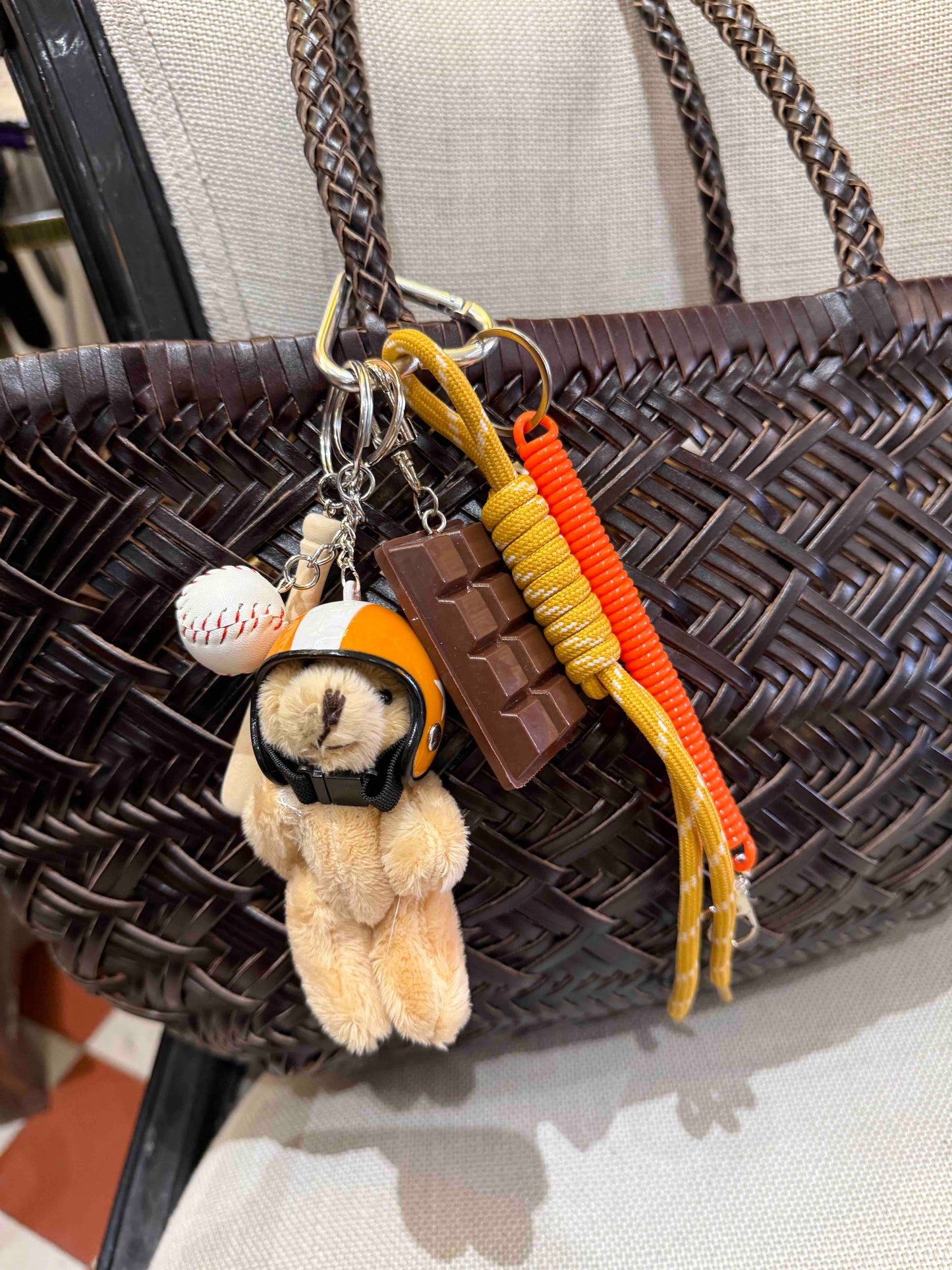 Teddy bear baseball bag charm