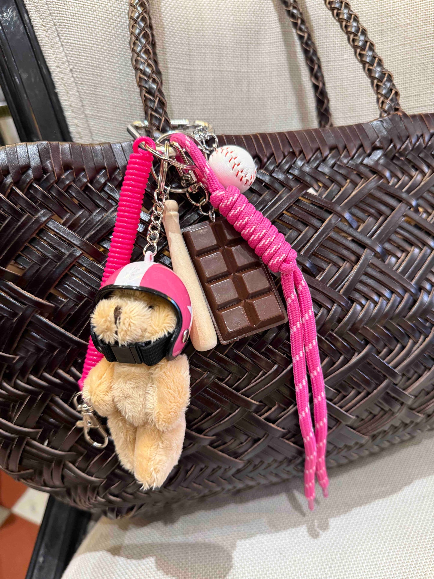 Teddy bear baseball bag charm