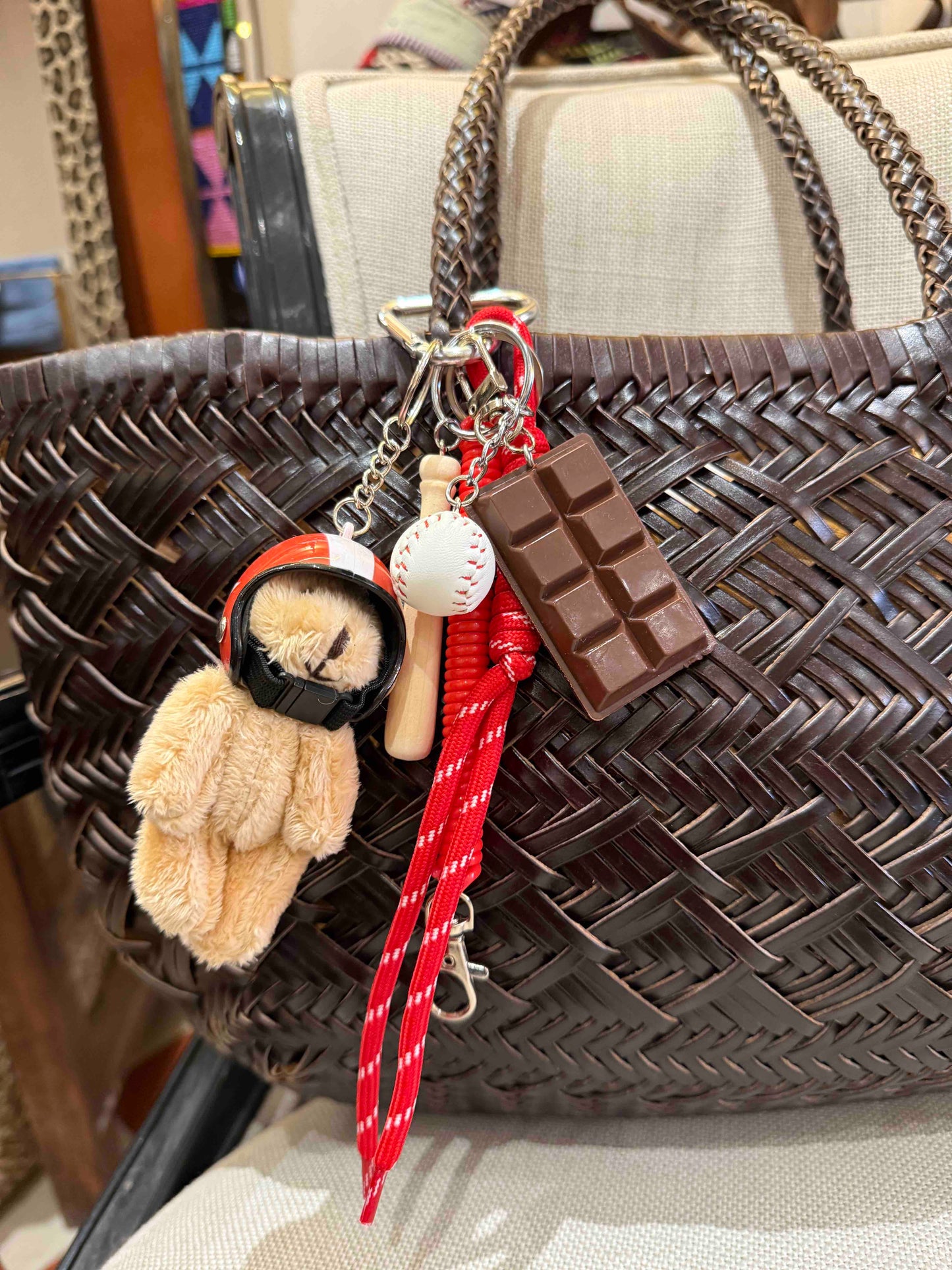 Teddy bear baseball bag charm