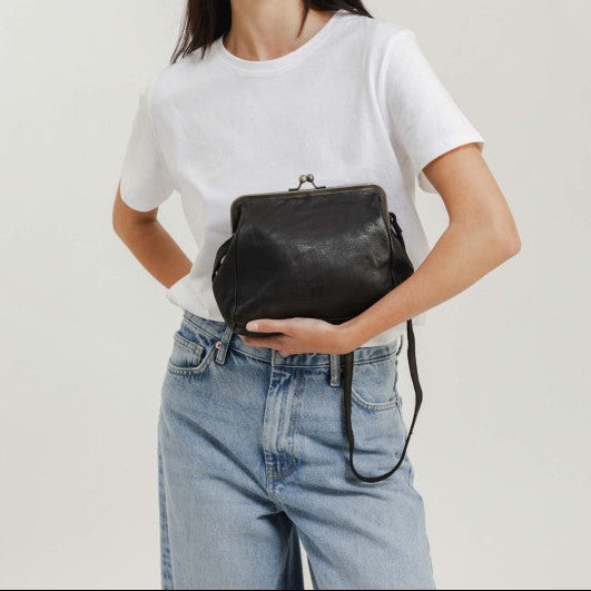 Sac bandoulière en cuir BIBA Boston Kiss-Lock noir