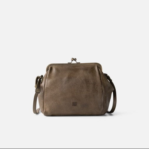 BIBA Boston khaki leather kiss-lock crossbody bag