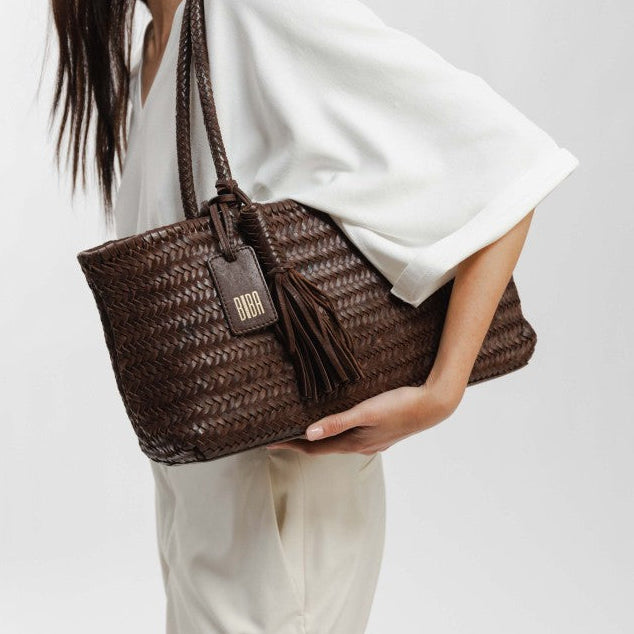 BIBA Perkins dark brown oversized leather crossbody bag