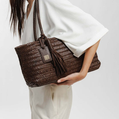 BIBA Perkins dark brown oversized leather crossbody bag