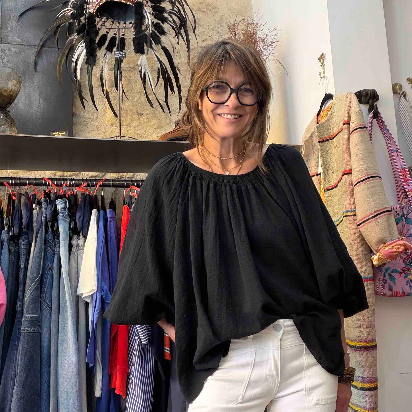 Blouse Madrid - black, sable, indigo
