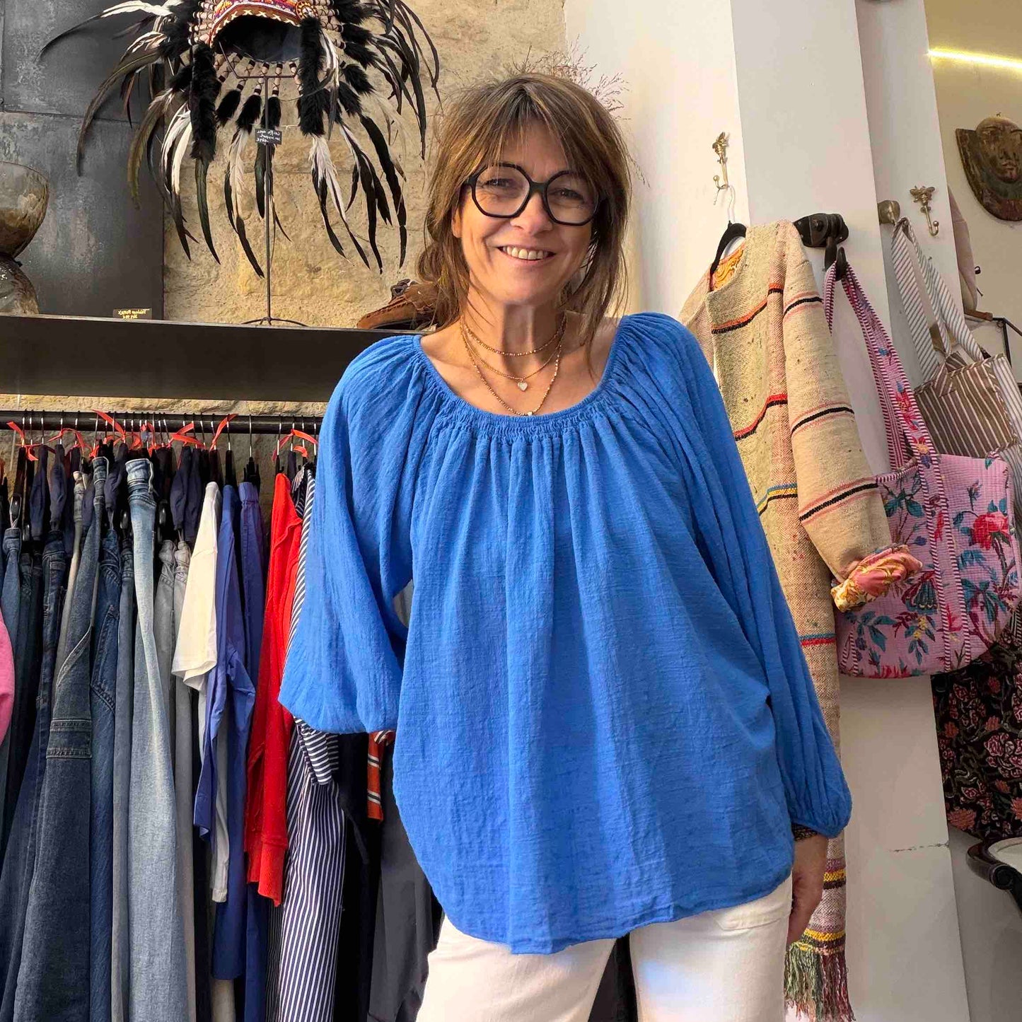 Blouse Madrid - black, sable, indigo