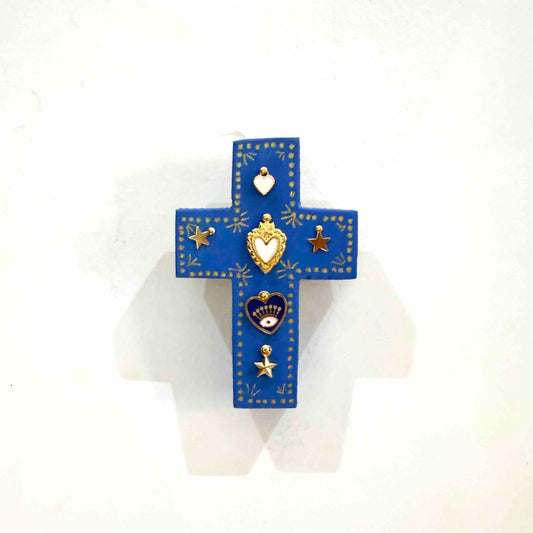 Petite croix en bois Garance x Virgile - Indigo 1