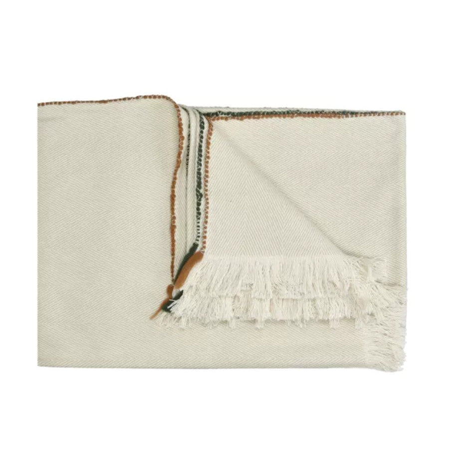 Plaid LAMA vert en laine d'agneau / coton