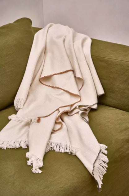 Plaid LAMA vert en laine d'agneau / coton