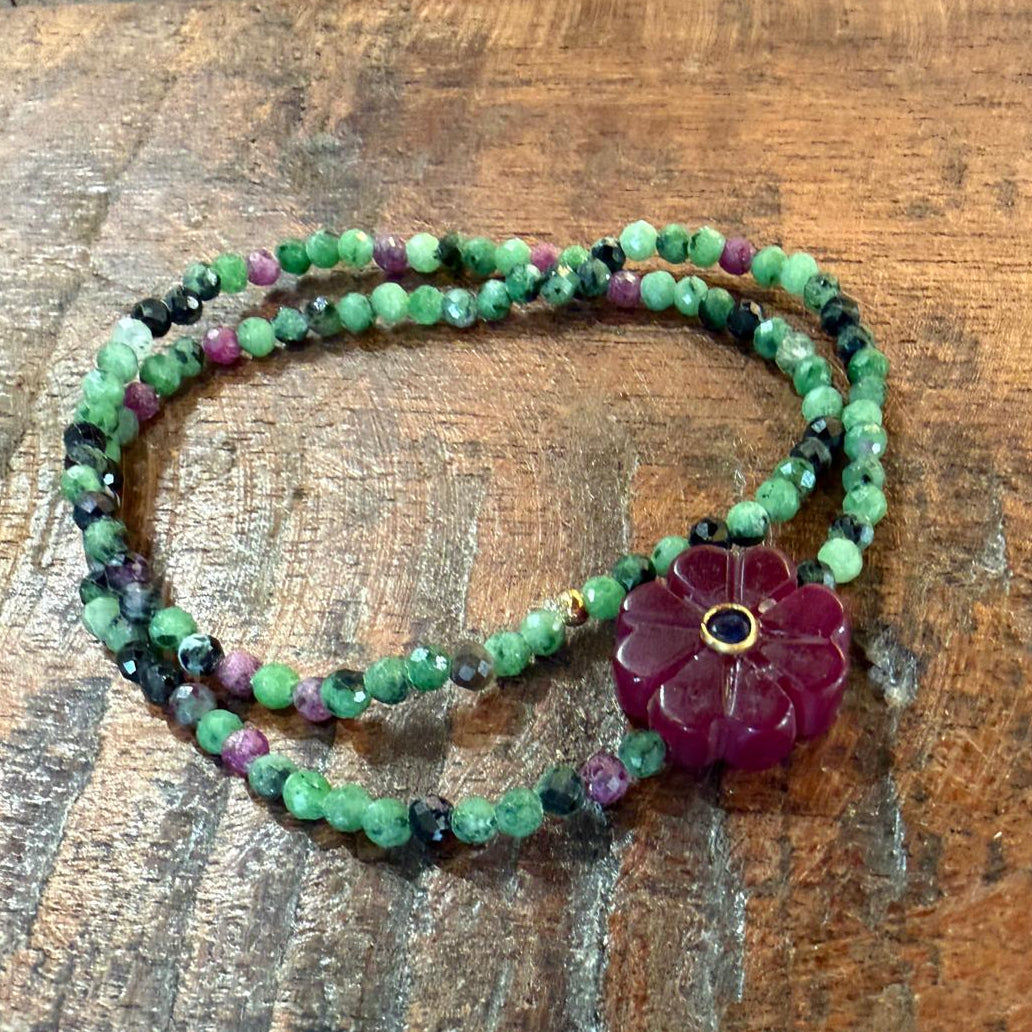 Bracelet double flower rubis indien