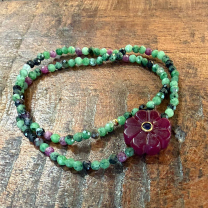 Bracelet double flower rubis indien