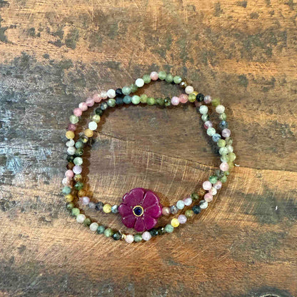Bracelet double flower rubis indien - Le Monde est Stone