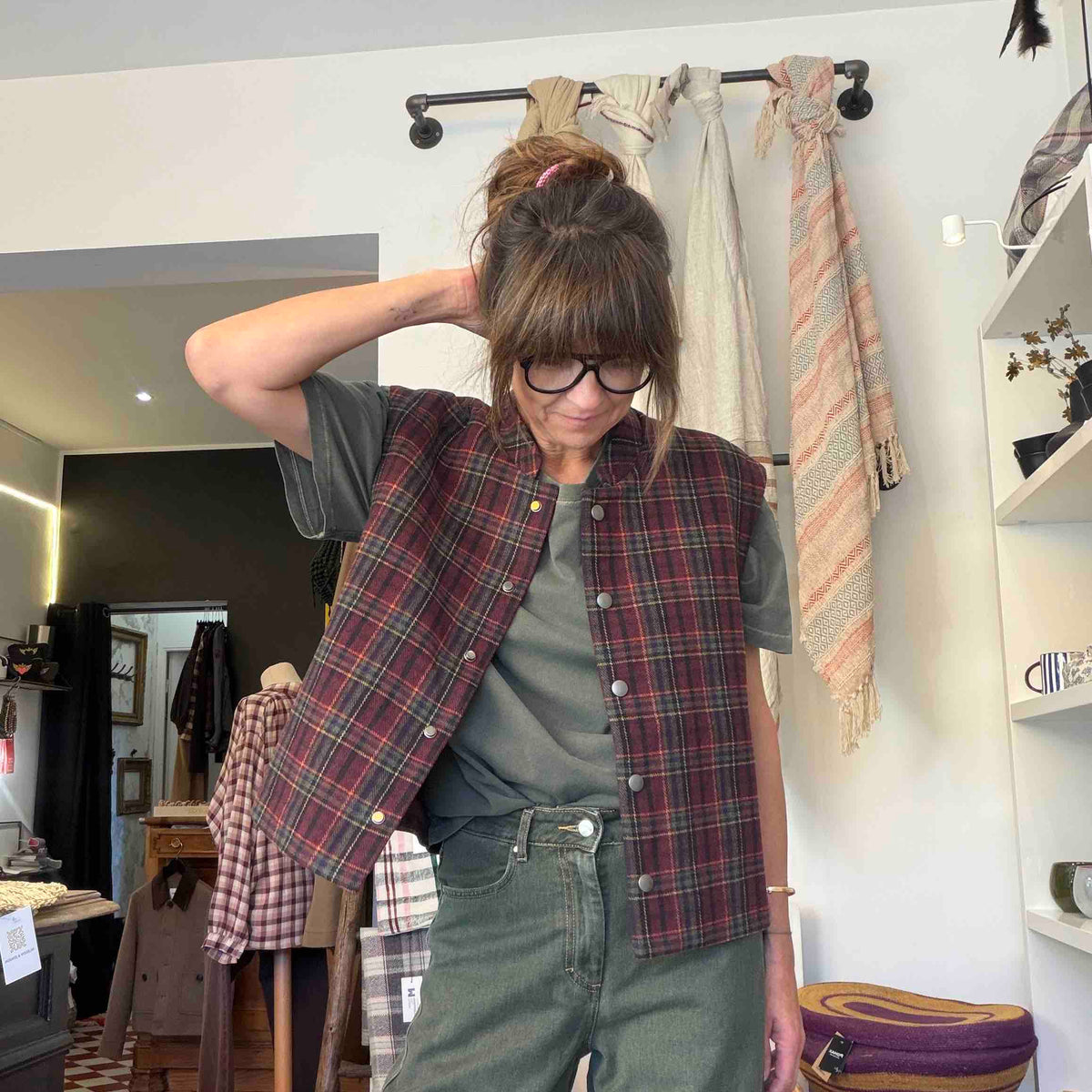 Gilet oversize sans manches Sitwell tartan - The Good Family