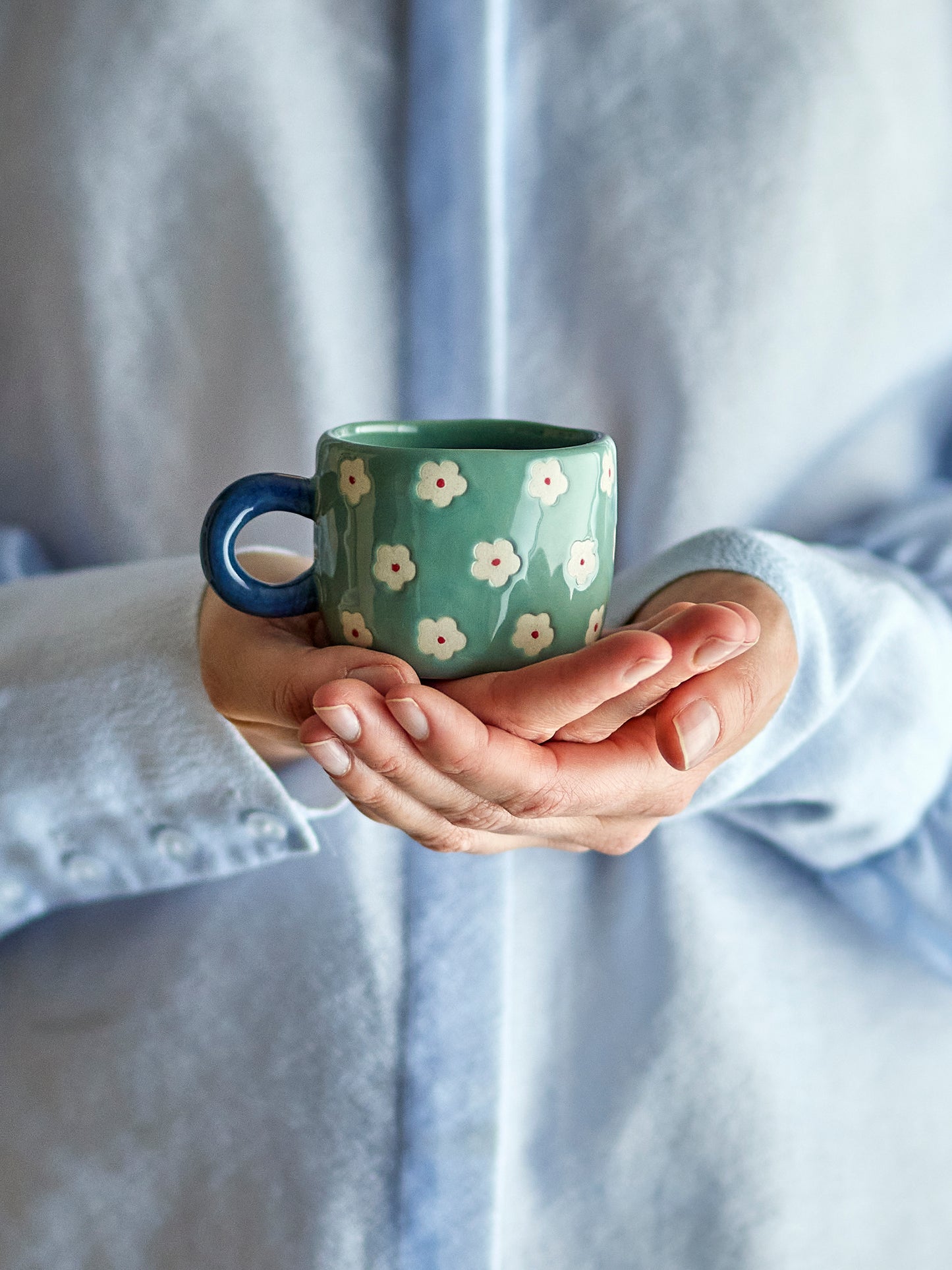 Tasse Nini bleu fleurs en grès