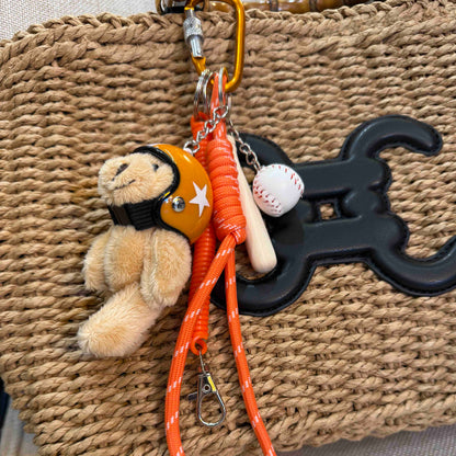 Teddy bear baseball bag charm