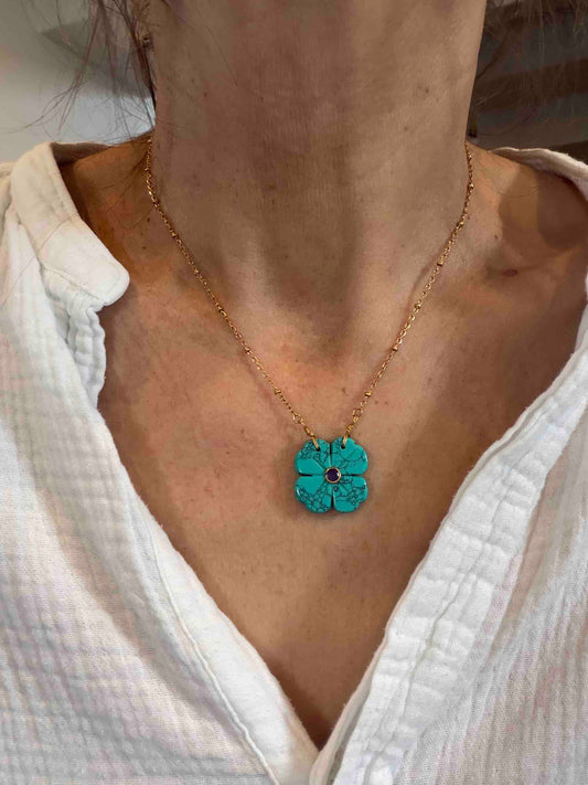 Collier Flower Turquoise - Le Monde est Stone